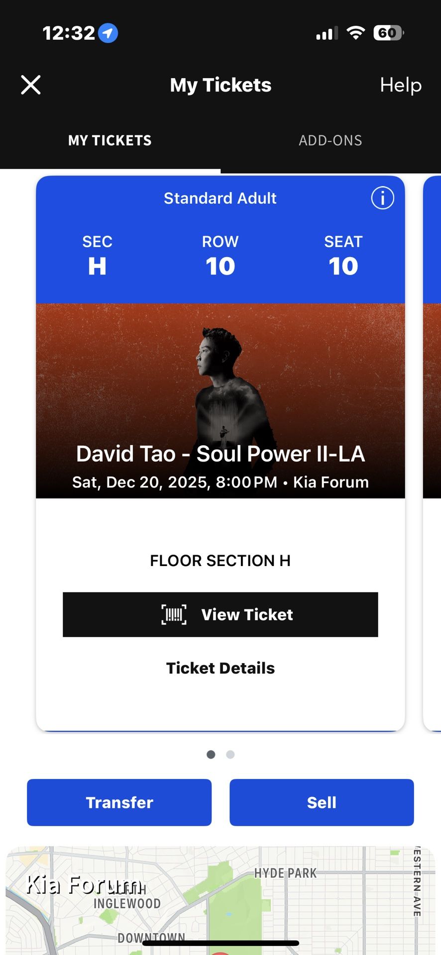 David Tao 陶喆12.20 LA concert Floor Ticket
