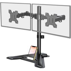  Dual Monitor Stand - Free Standing Full Motion Monitor Desk Mount Fits 2 Screens up to 27 inches,17.6lbs with Height Adjustable, Swivel, Tilt, Rotati
