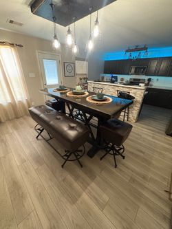 Tall Dining Table with Bench and Stools