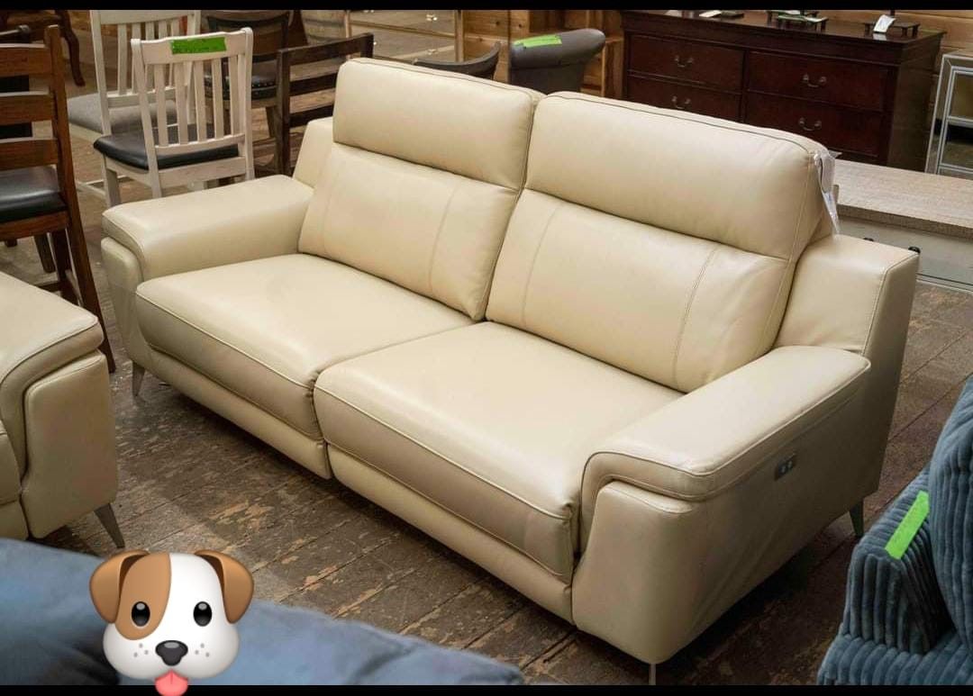 %100 REAL LEATHER ANTONİO BEİGE RECLINING SOFA WİTH İNTEREST FREE PAYMENT OPTİONS