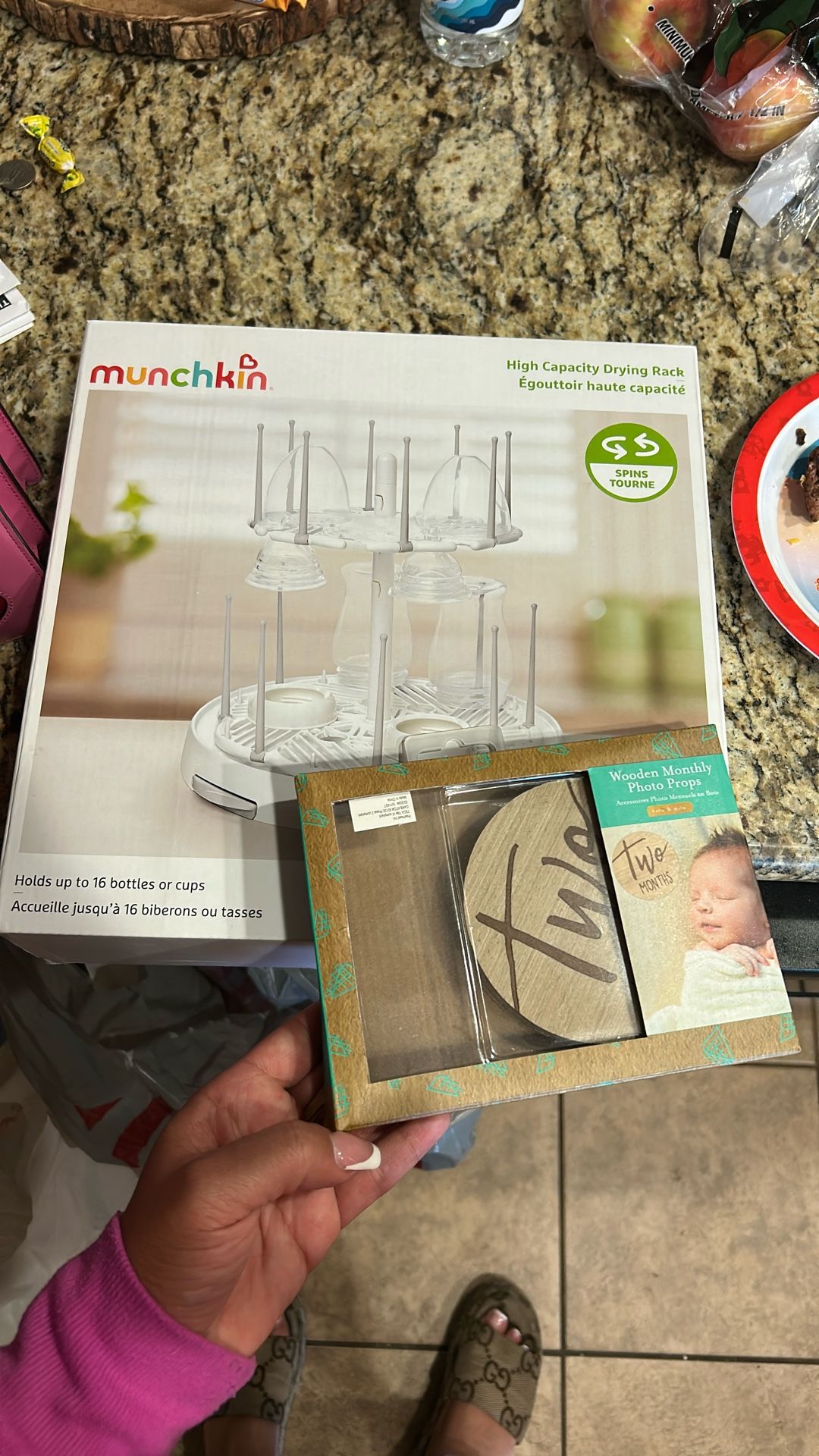 Brand New Baby Bottle Drying Rack & Wooden Monthly Photo Prop & Baby Robe Blue New New