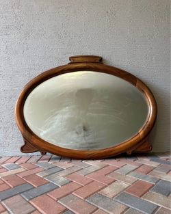 Large custom solid cherry oval beveled glass wall mirror