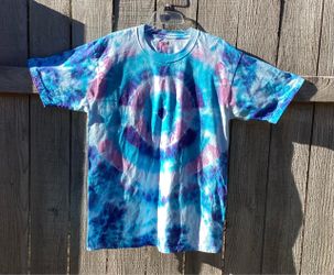 Tie dyed T-shirt with a one of a kind design, size L