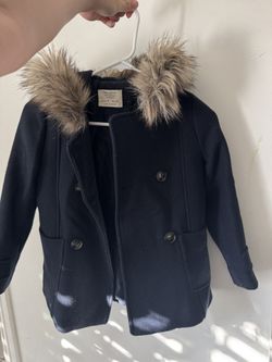 Zara Girls Dark Blue Hooded Coat Size 8