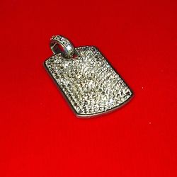 VTG Designer Mom Jordan Sterlling Silver Pave' CZ Encrusted Dog Tag Pendant