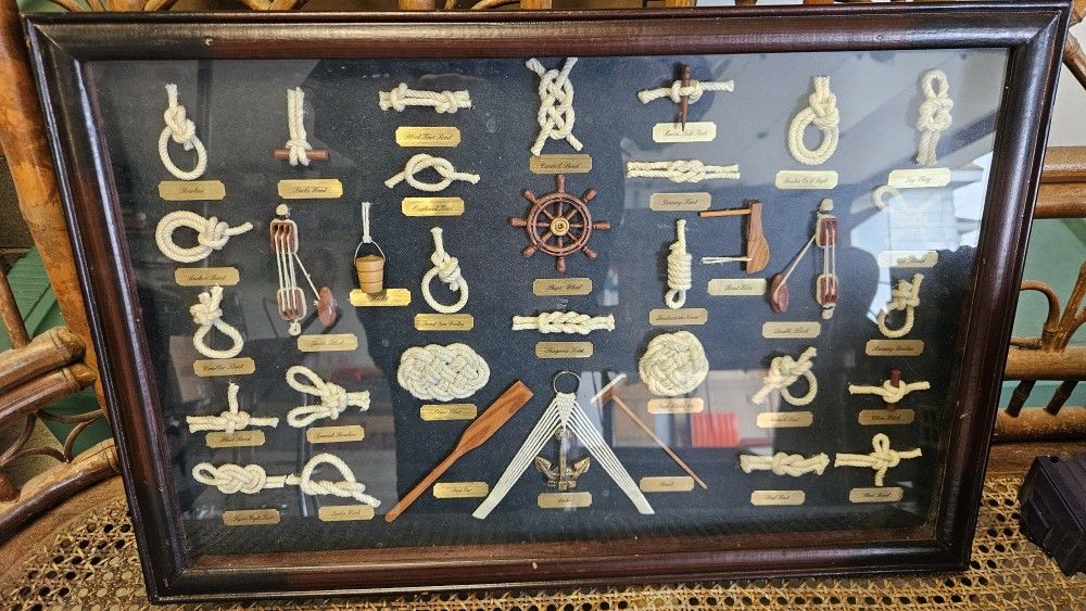 Vintage Sailors Knots Nautical Tools Shadow Box Wood Framed Wall Art 24x16”