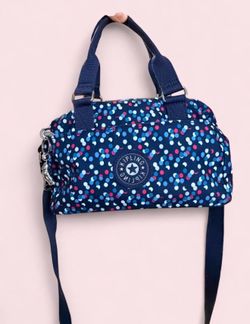 Kipling Navy Polka Dot Satchel Top Handle Bag Zip w/ Detachable Strap Keychain
