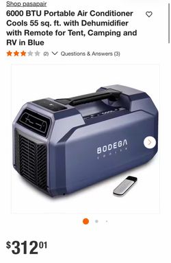Shop pasapair 6000 BTU Portable Air Conditioner Cools 55 sq. ft. with Dehumidifier with Remote for Tent, Camping and RV in Blue