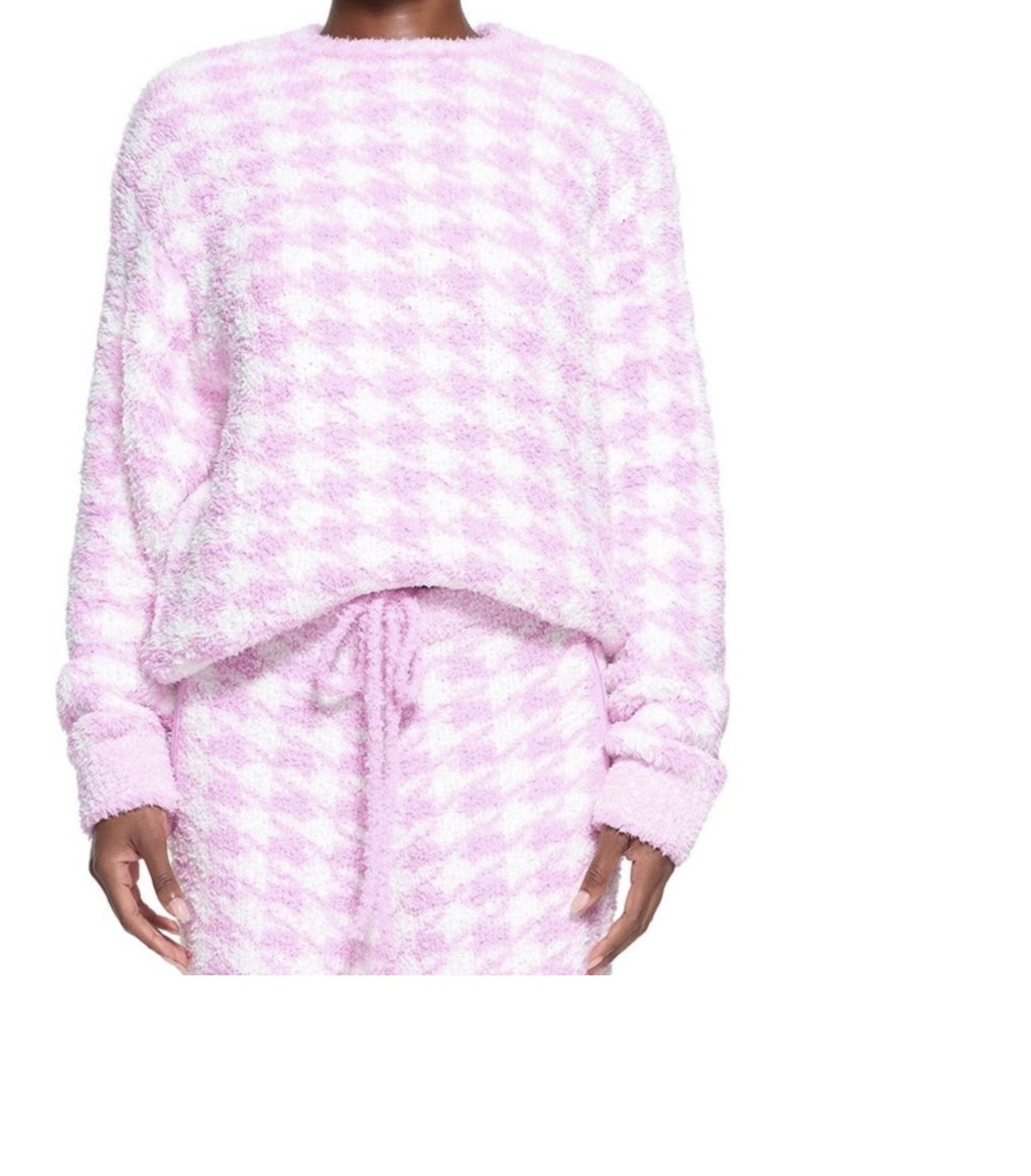 Skims Womens Cozy Knit Hoodie Pullover Fleece In Petal Houndstooth Pink