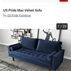 US Pride Mac Velvet Sofa (Like New)