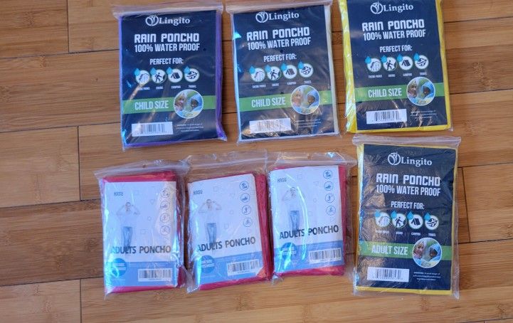 Brand new 4 Child and 3 Adult rain poncho water proof all $25