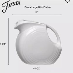 ♦️⚪️ FiestaWare Ceramic disc pitcher•White• by Homer Laughlin ⚪️♦️