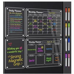 Acrylic Fridge Calendar, 4 Pack Magnetic Calendars for Refrigerator, Magnetic Dry Erase Board Calendar for Fridge, 2025 Clear Monthly Weekly Daily Mem