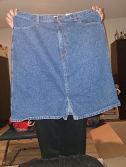 Blue Denim Midi Skirt with Front Slit