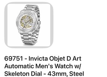 43MM Invicta Objet D Art Automatic Men's Watch, Skeleton Dial, Steel