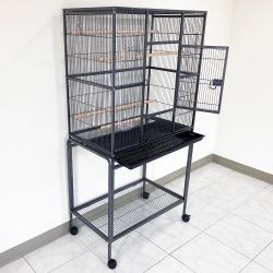 Brand New $135 Large 63” Bird Cage, Rolling Stand, Plastic Tray, Size 32x19x62” for Mid-Sized Parrots