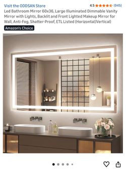 Led Bathroom Mirror 60x36, Large Illuminated Dimmable Vanity Mirror with Lights, Backlit and Front Lighted Makeup Mirror for Wall, Anti-Fog, Shatter-P