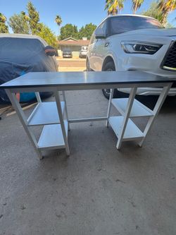 Brown and white desk table