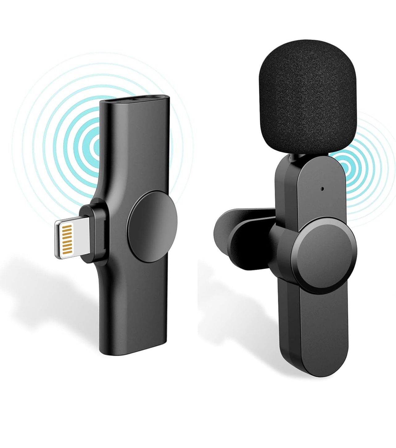 iDiskk 【Plug-Play with 2 Clips】 iPhone iPad Wireless Microphone for Youtubers,Facebook Live Stream,Vloggers,Interview,Auto-syncs Clip-on Lapel Mic for