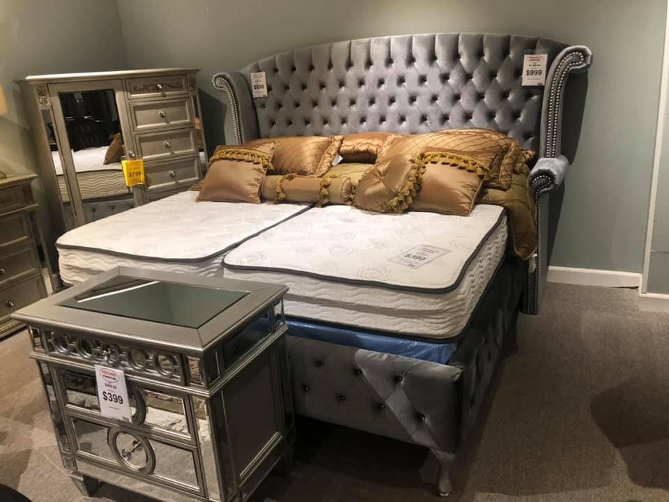 Queen Grey Velvet Bed