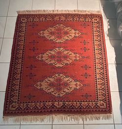 Red Tribal Area Rug with Fringe
