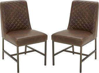 Classic Modern Looks, Armless Profile, Faux Leather Diamond-Stitched Pattern Accent Set of 2 Brown
