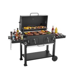 Charcoal Grill, 780 sq.in. Extra-Large Charcoal Barbecue Grill with 2 Liftable Charcoal Trays & Folding Side Tables, High-Temp Powder-Coated Steel BBQ