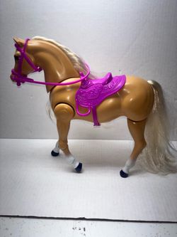1990s Walking Barbie Horse Battery Operated Tan Beige Cream w/ Saddle
