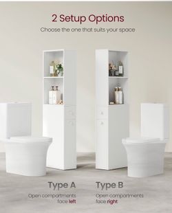 Slim Bathroom Storage Cabinet, Narrow Freestanding Cabinet with Storage Drawers and Adjustable Shelf, for Small Spaces, Modern Style, Cloud White UBBK