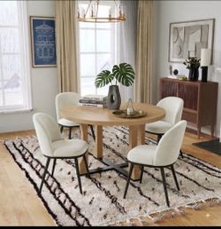 Natural Ash 48" Round Dining Set With Wooden Base, Circle Farmhouse Dining Set, Modern 🌱