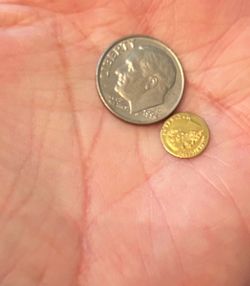 1865 Miniature (Tiny)  Solid Gold Coin Maximiliano Emperor Imperio Mexicano