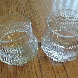 Whiskey glasses, Ribbed footed, two,  4” x 4”--