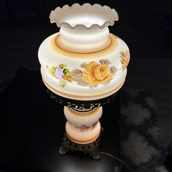 Vintage 28” Hurricane GWTW Lamp Hand Painted Floral Electrode 3 Way  