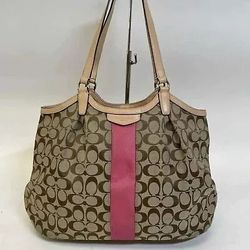 COACH Designer brown pink monogram purse tote handbag