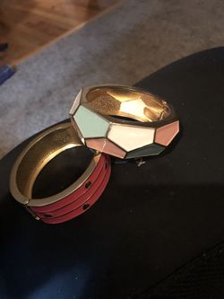 Cuff Bracelets Deep Pink & Agua, Peach, White & Goldtone 