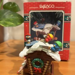 Vintage Birds On Birdhouse Christmas Ornament