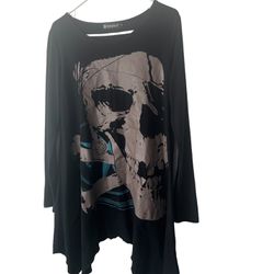 ALLEGRA K skull skeleton spooky tunic top Size small goth halloween long sleeve 34” from top. Very colorful. Comes from a pet and smoke free household