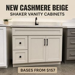 NEW Cashmere Beige Shaker Vanity Cabinets 24"-72" | From $157