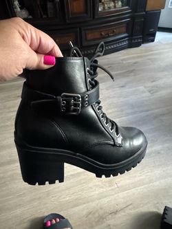 Black Lace-Up Heeled Combat Ankle Boots