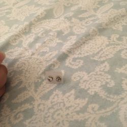 Real Silver Zircon Diamond Heart Small Stud Earrings 