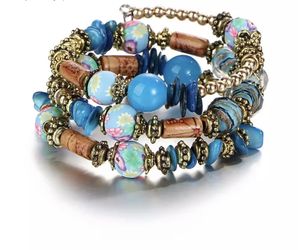 Multi layer beaded memory wrap beaded bracelet
