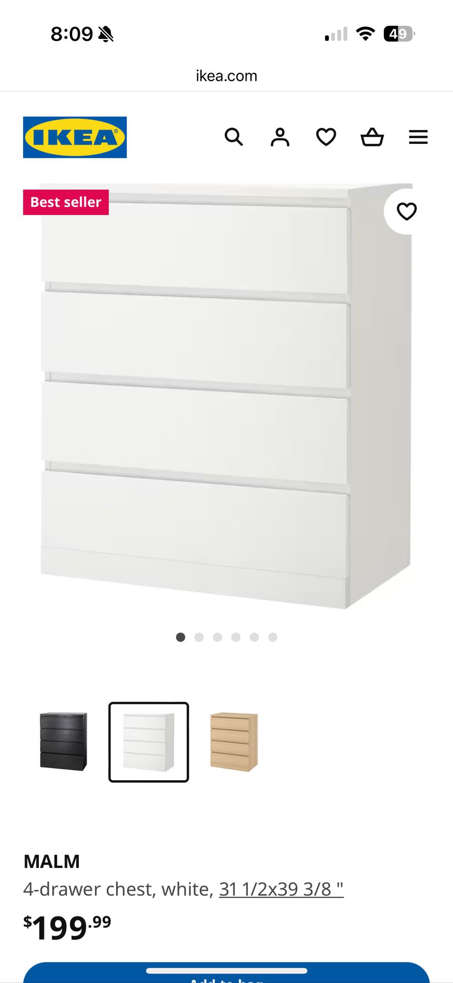 IKEA Malm 4 Drawer Dresser In White