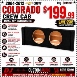 2004 to 2012 Chevy Colorado Crew Cab Dual 10" Shallow Subwoofer Box MDF Carpeted Wood 🚨 Payment Options Available 🚨 No Credit Needed 🚨