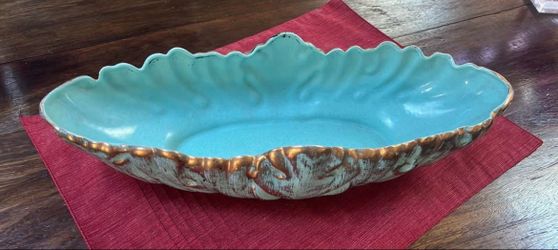 Super Cool Turquoise Ceramic Vintage Dish - 17"x6"5"