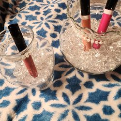 Add These To Your Vanity,2 Jars With Clear rocks to Hold 3 New Sheer Glosses All For $3.00 