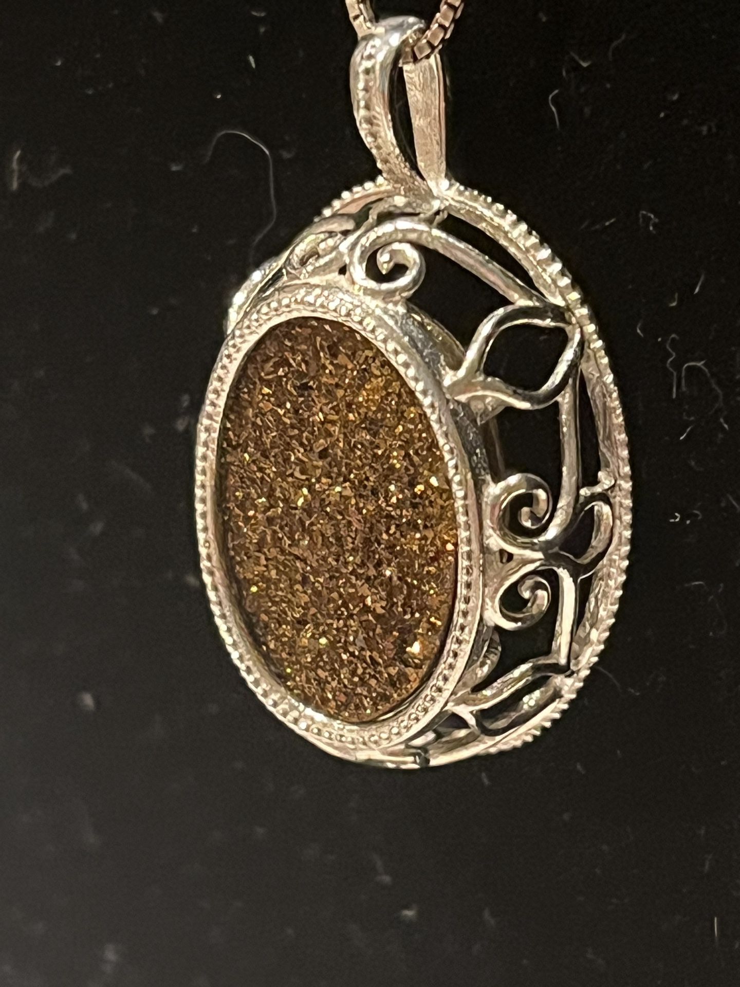 Gold Brown Druisy Stone In Beautiful sterling Pendant And Sterling Chain