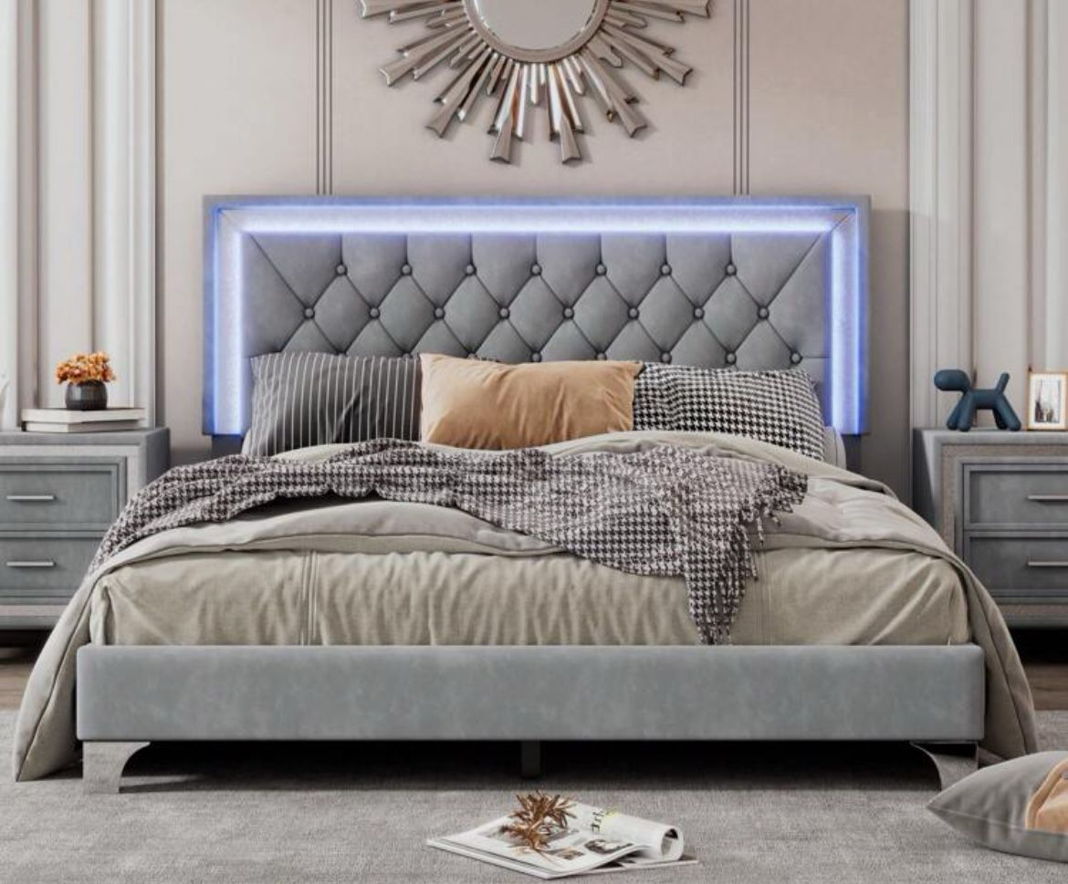 Grey Bed Frame With Led  280