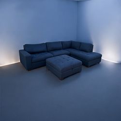 Free Delivery! Dark Blue Sectional Couch with Ottoman and Storage