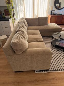Beige Fabric Sectional Sofa with Chaise