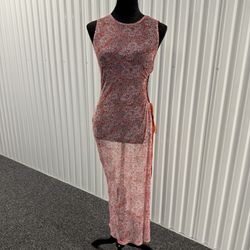 Forever 21 Women’s Orange Floral Sheer Mesh Maxi Sleeveless Dress Size Large